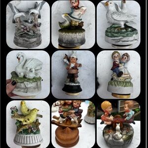 12 Assorted Ceramic Music Box Figurine - White and Multicolor